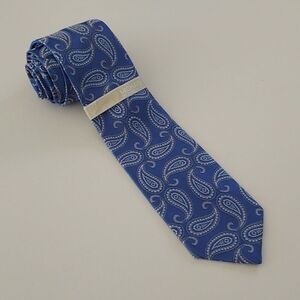 Michael Michael Kors 100% Silk Core Paisley Men's Tie Blue White Silver Gray NWT